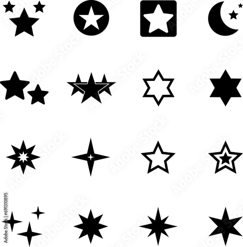 Stars line icons set. Rank, quality, shining sparkle, magic, favorite, logo, bright firework, falling, fantasy vector illustration.