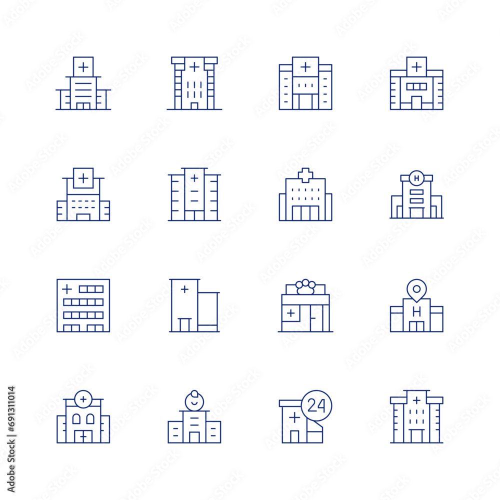 Hospital line icon set on transparent background with editable stroke. Containing hospital, veterinary, health, care, medicine, medical.