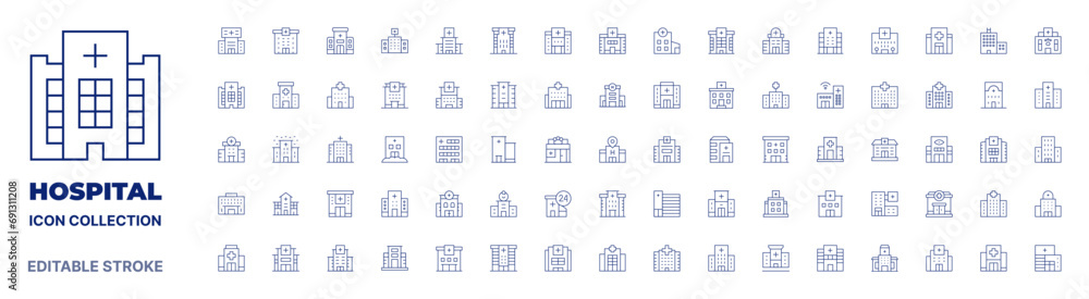 Hospital icon collection. Thin line icon. Editable stroke. Editable stroke. Hospital icons for web and mobile app.