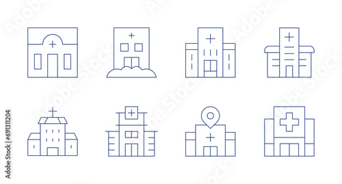 Hospital icons. Editable stroke. Containing hospital, care, medicine, health, cross, healthcare, medical.