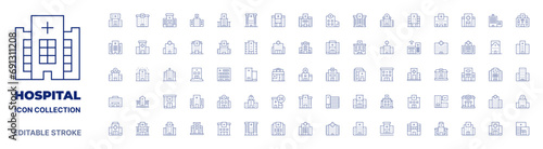 Hospital icon collection. Thin line icon. Editable stroke. Editable stroke. Hospital icons for web and mobile app.