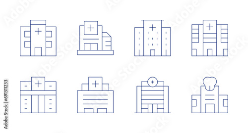 Hospital icons. Editable stroke. Containing hospital, clinic, health.