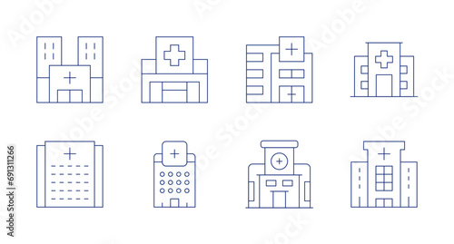 Hospital icons. Editable stroke. Containing hospital, hospital building, health. photo