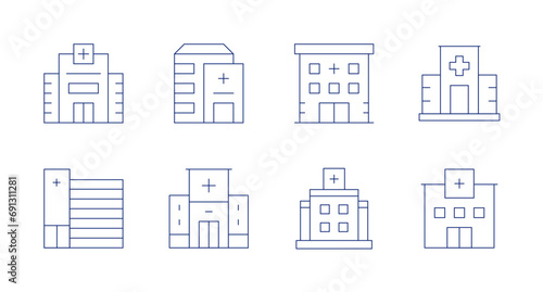 Hospital icons. Editable stroke. Containing hospital, hospital building.