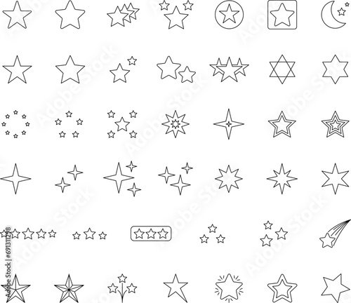 Stars line icons set. Rank  quality  shining sparkle  magic  favorite  logo  bright firework  falling  fantasy vector illustration.