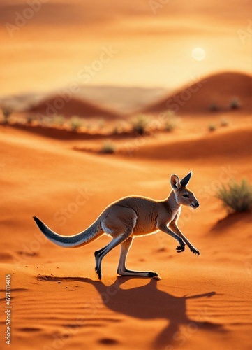 miniature art, kangaroo running on desert © Muhammad