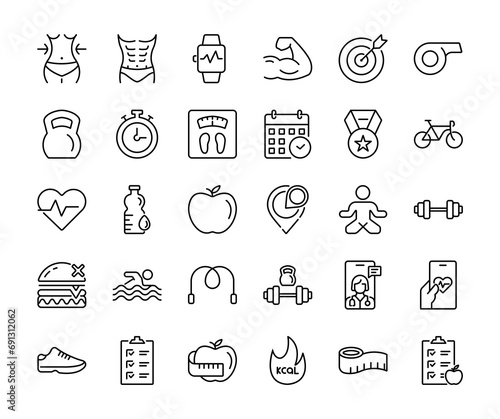 Sport, Fitness and healty Icons Set. Healthy lifestyle symbols. vector illustration