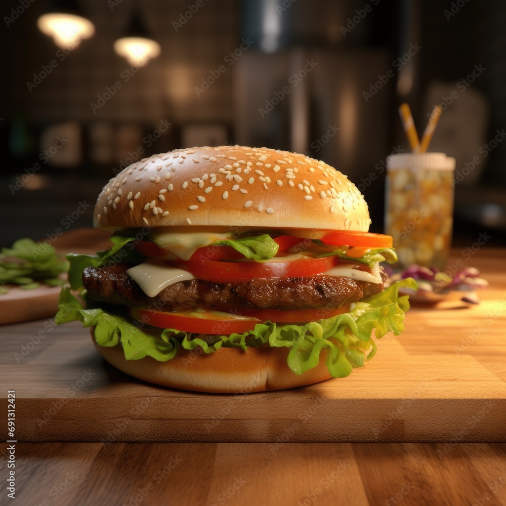 Home made Hamburger with lettuce and cheese Home made Hamburger with lettuce and cheese