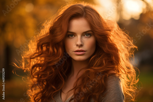 a woman with long red hair is posing for a picture
