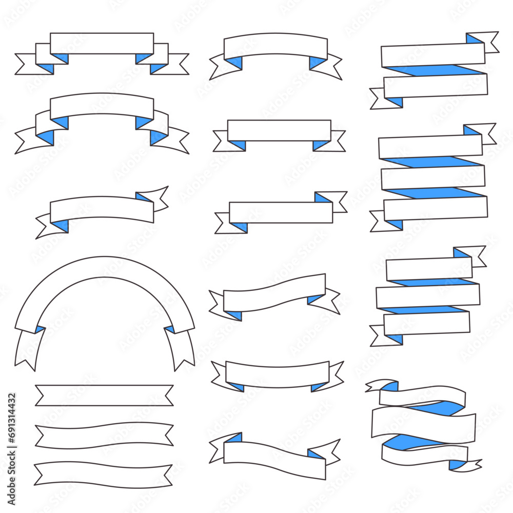 Collection of flat ribbons with outlining. Vector illustrations of reds in minimalistic look