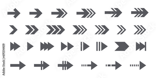 A set of flat arrows in different types. Modern simple arrows in flat form.