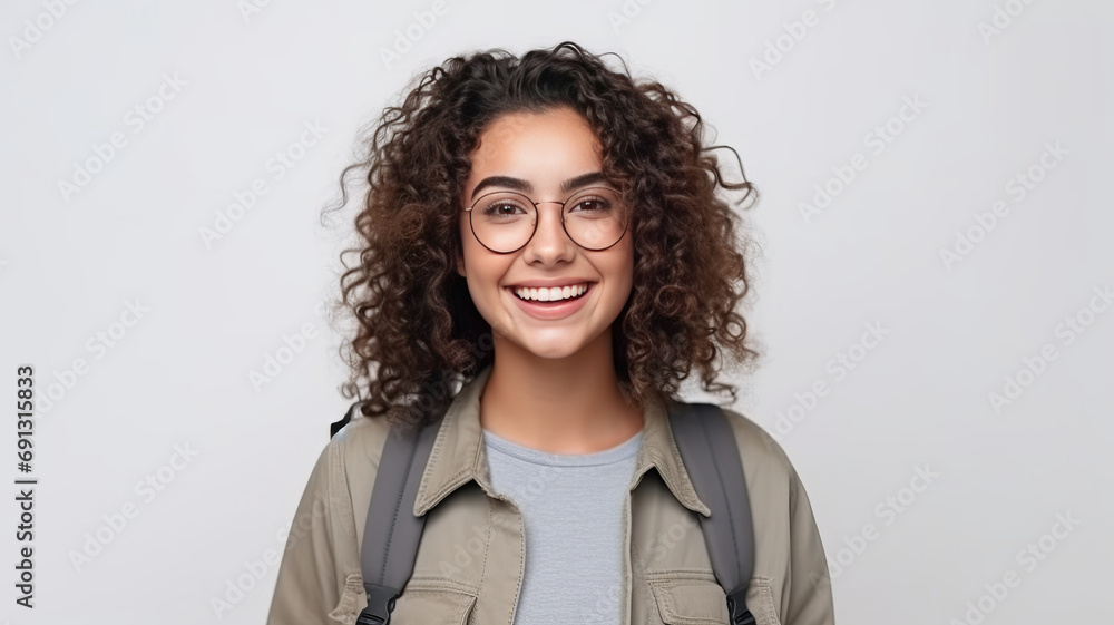 Young student woman looking camera with big smile ,generative ai Young student woman looking camera with big smile ,generative ai