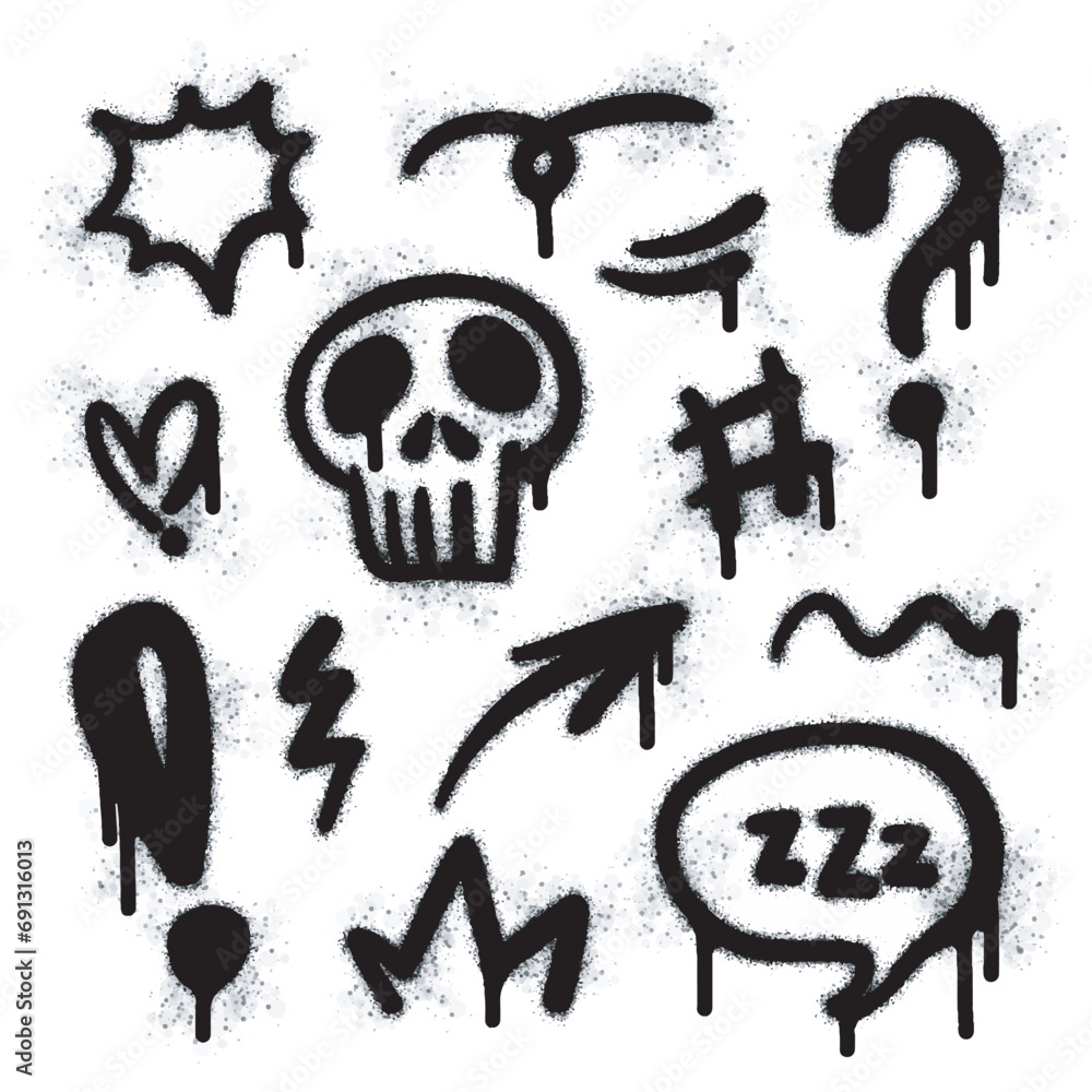 Collection Of Graffiti Image Symbols. Spray Painted Graffiti Pattern 