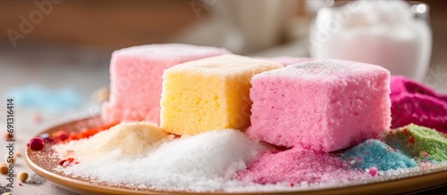 background of the isolated white kitchen, a colorful and healthy cake made from rice flour is being prepared bakery, destined to become a delightful and satisfying traditional dessert or snack when photo