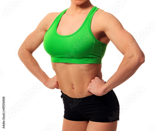 Bodybuilder woman torso isolated
