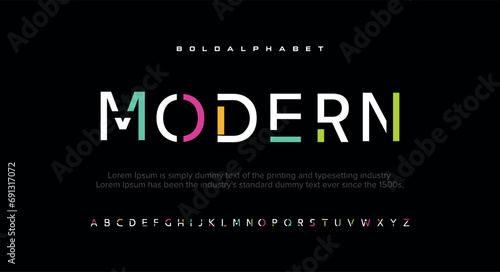 Modern abstract digital alphabet font. Minimal technology typography, Creative urban sport fashion futuristic font and with numbers. vector illustration