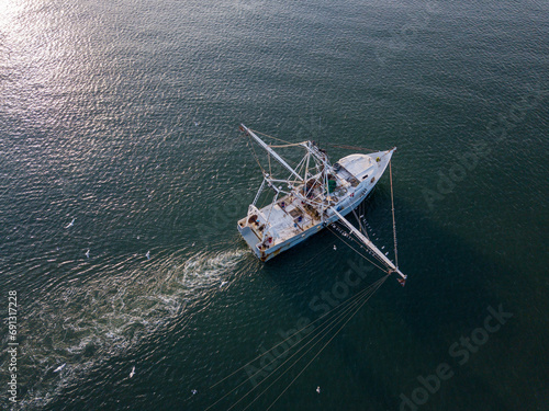 Commercial fishing troller off the coast of Cape Hatteras, North Carolina, USA