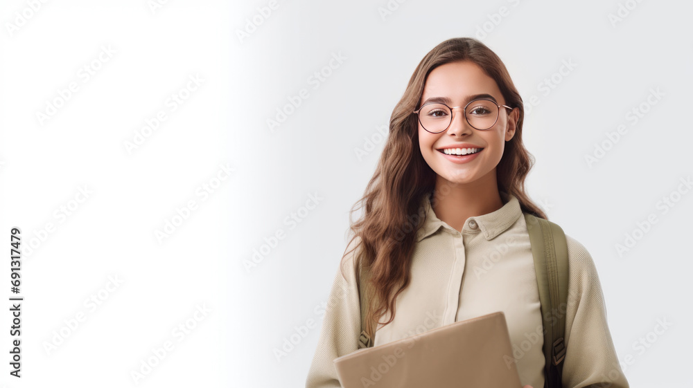 Young student woman looking camera with big smile ,generative ai