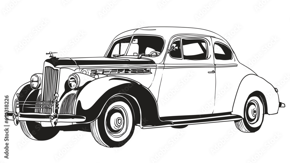 hand drawn vintage car vector illustration Stock Vector | Adobe Stock