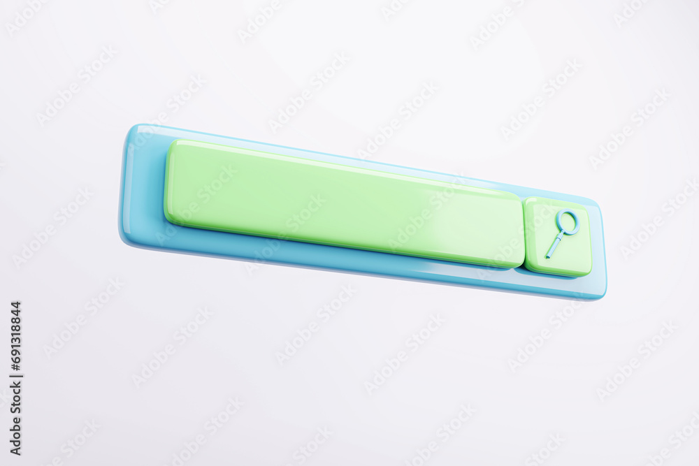 Green and blue search bar with a magnifying glass. Clean design concept. 3D Rendering Green and blue search bar with a magnifying glass. Clean design concept. 3D Rendering