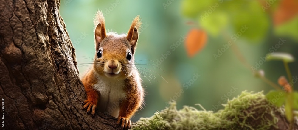background of the lush forest, a cute red squirrel with fur as soft as velvet scurried up the tall tree, collecting nuts with funny antics, bringing laughter to the park visitors who were captivated background of the lush forest, a cute red squirrel with fur as soft as velvet scurried up the tall tree, collecting nuts with funny antics, bringing laughter to the park visitors who were captivated
