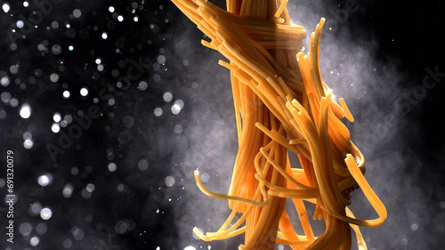 Pick up, hot, noodles, very elastic, water droplets, pasta