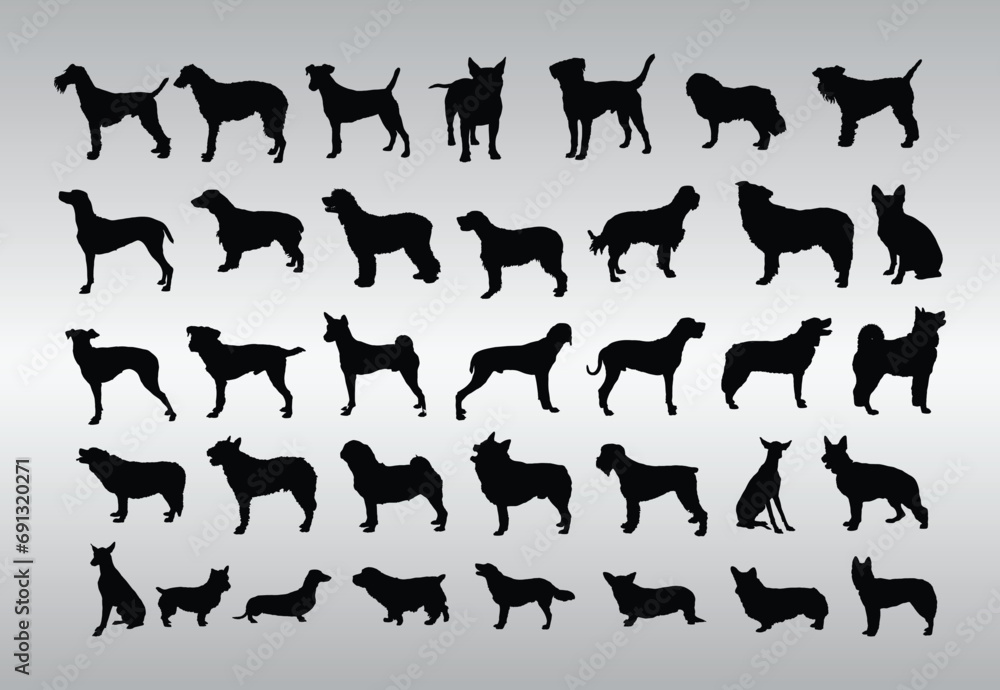 Free Vector Dogs Silhouettes Collection - obrazy, fototapety, plakaty 