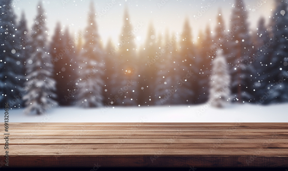 Φωτογραφία wooden table, floor, and nature's backdrop unite, forming a tranquil haven of organic charm and natural beauty