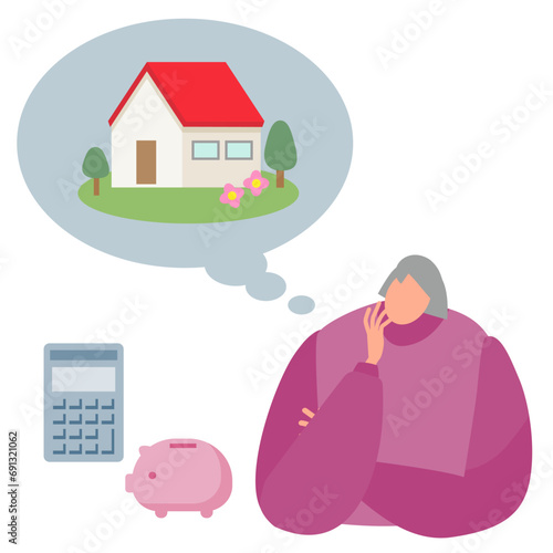 住宅のことを考えているシニア女性の上半身