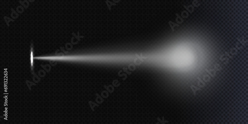 Flashlight beam directed on the wall realistic vector illustration.