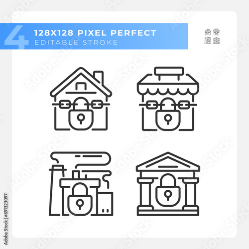 Pixel perfect black icons set of economic crisis, editable thin line illustration.