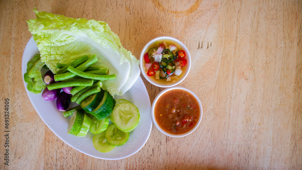 Shrimp Paste Chilli Sauce (Nam Prik Ka Pi) serve with Vegetable,Thai food Shrimp Paste Chilli Sauce (Nam Prik Ka Pi) serve with Vegetable,Thai food