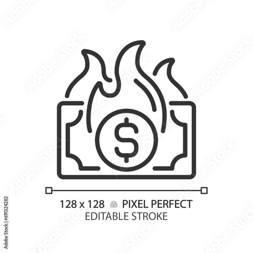 2D pixel perfect editable black inflation icon, isolated simple vector, thin line illustration representing economic crisis.