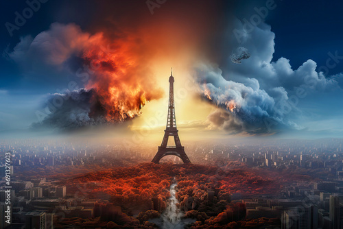 Catastrophical vision of Paris after explosions and destruction © FrankBoston