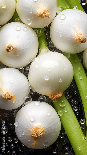 Fresh onions on a dark back...