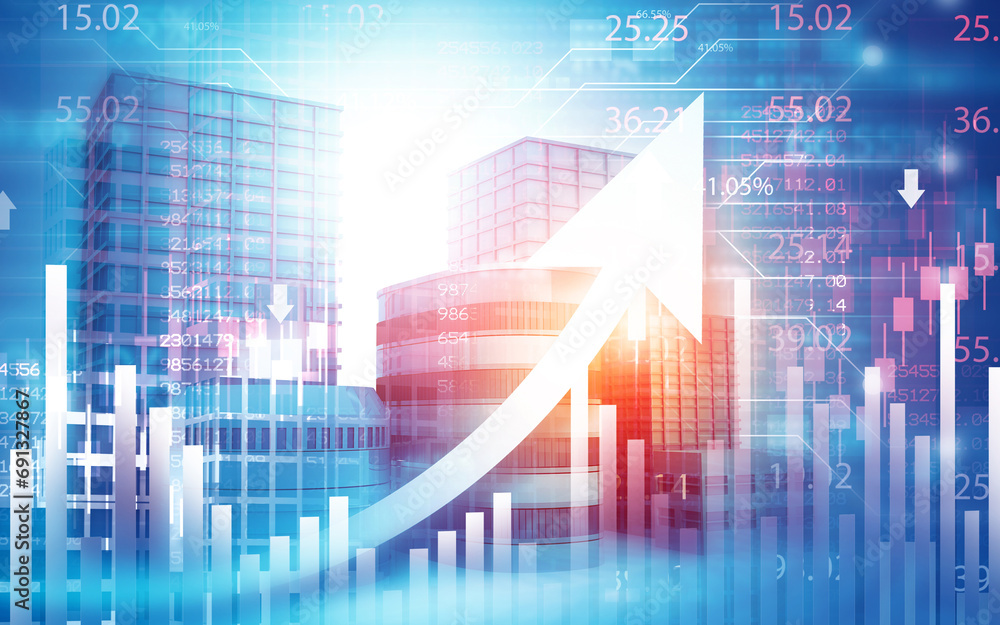 Fototapeta premium Stock Market graph. Market Rises. 3d illustration.