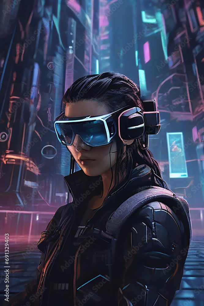 Illustration of a cyberpunk hacker in a virtual reality setting ai generated image 