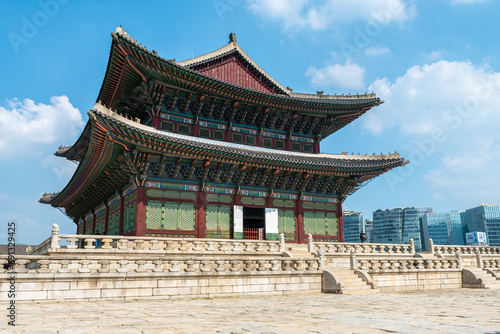 views of gyeongbokgung palace in seoul ,south korea photo