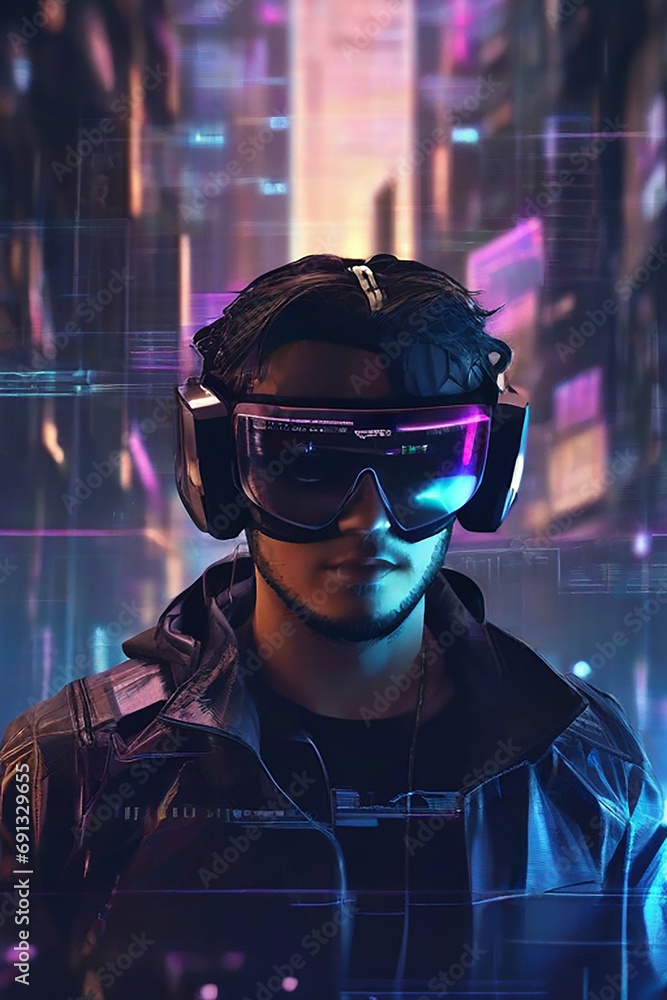 Illustration of a cyberpunk hacker in a virtual reality setting ai generated image 