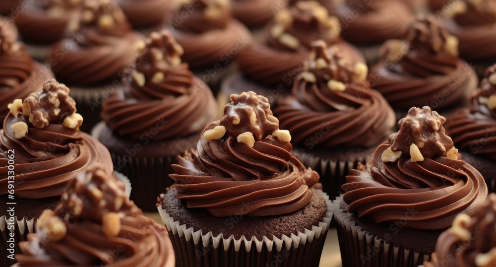 a large group of chocolate cupcakes with walnuts a large group of chocolate cupcakes with walnuts