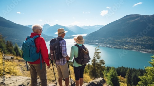 A group of retirees go on a hiking trip, enjoying the scenic views and fresh air