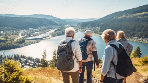 A group of retirees go on a hiking trip, enjoying the scenic views and fresh air