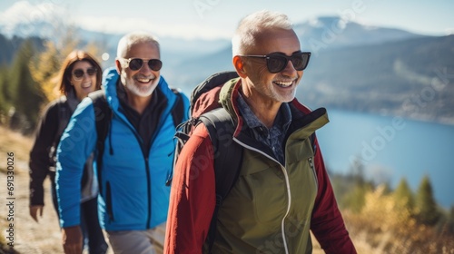 A group of retirees go on a hiking trip, enjoying the scenic views and fresh air