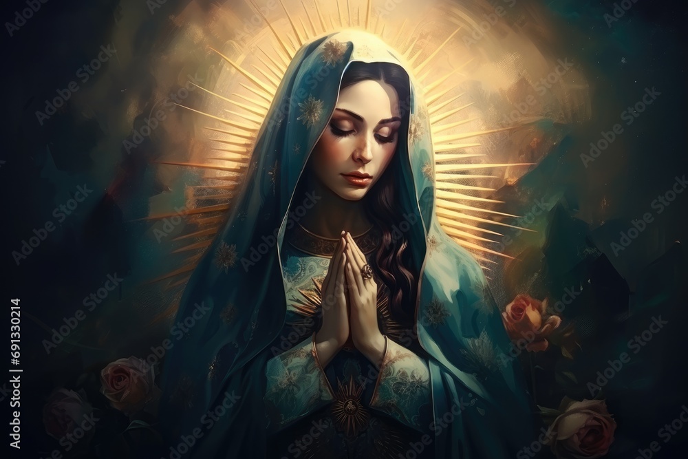 Beautiful lady of guadalupe mexico saint holy faith. - obrazy, fototapety, plakaty 