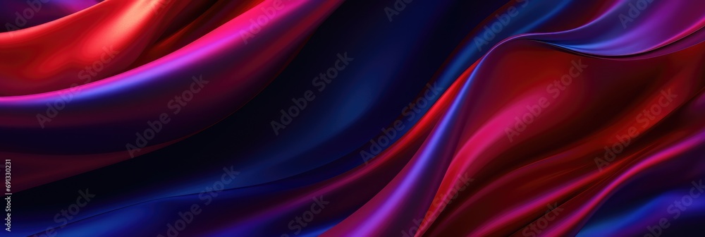 Fototapeta premium Violet blue silk satin. Abstract shiny fabric background. Wide banner.