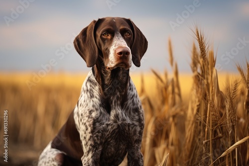 German shorthaired pointer. Hunting dog in the field.