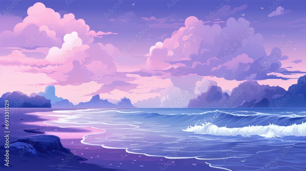 Simple ocean nature illustration, trendy palette in warm purple color. background image