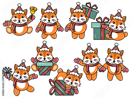 Fototapeta Naklejka Na Ścianę i Meble -  Fox Animal Illustration for Christmas Day	