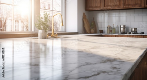 a marble counter top in a kitchen