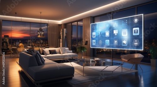 sophisticated home automation hub  with a focus on touch-screen controls  integrated smart devices  and the seamless connectivity that defines the future of smart homes